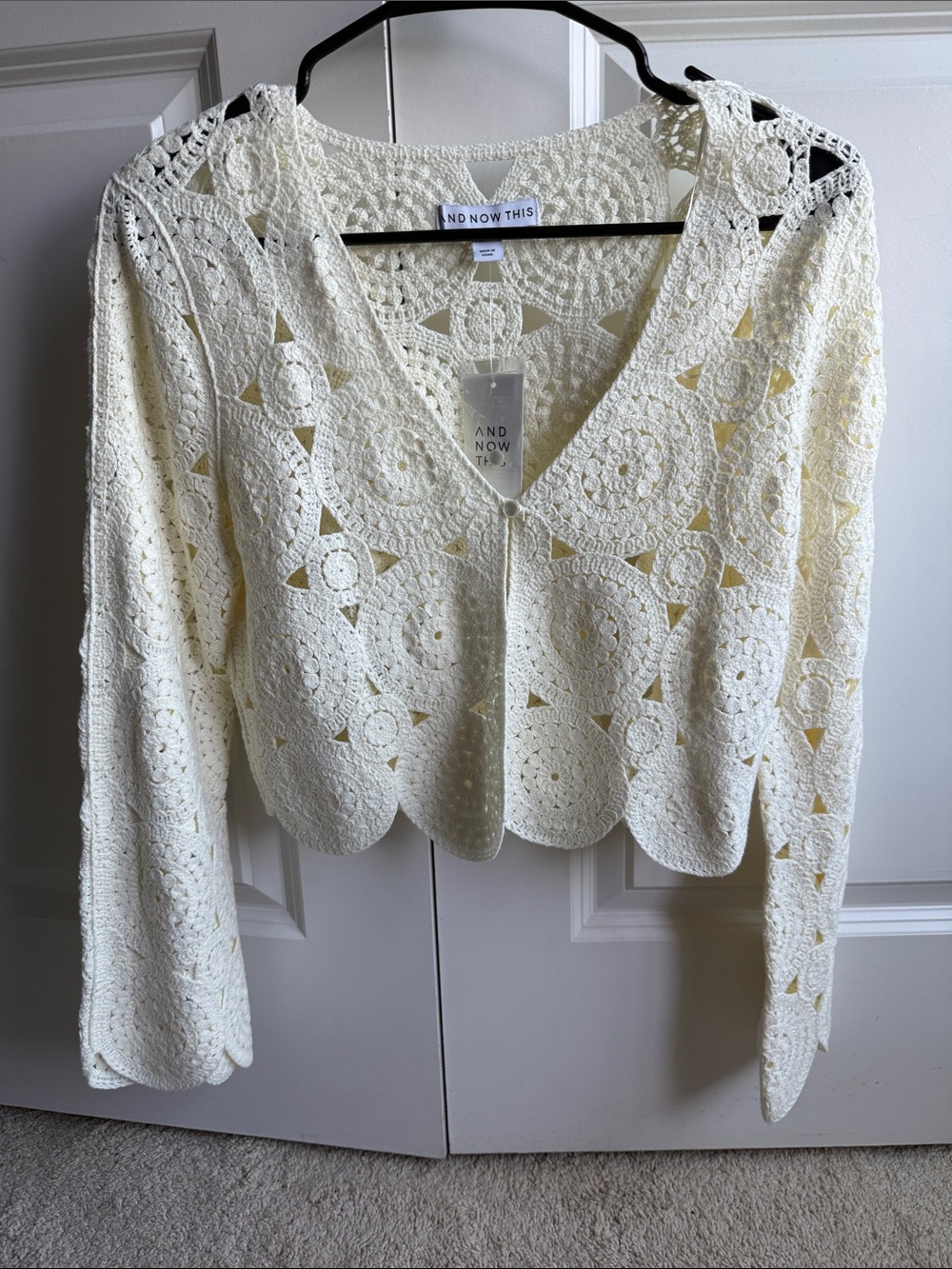 And Now This Cream Crochet V-Neck Button Cardigan